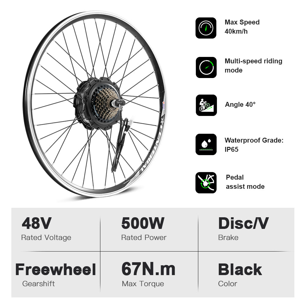E-Bike Conversion Kit 48V 500W 28'' Rear Motor fit for Freewheel