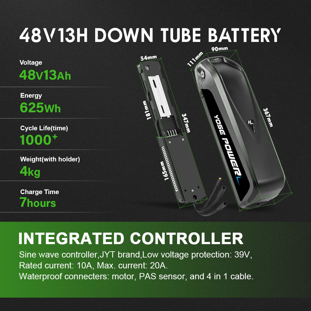 E-Bike Conversion Kit 48V 500W 26'' Front Motor with 48V13Ah Down Tube Lithium-ion Battery and Charger