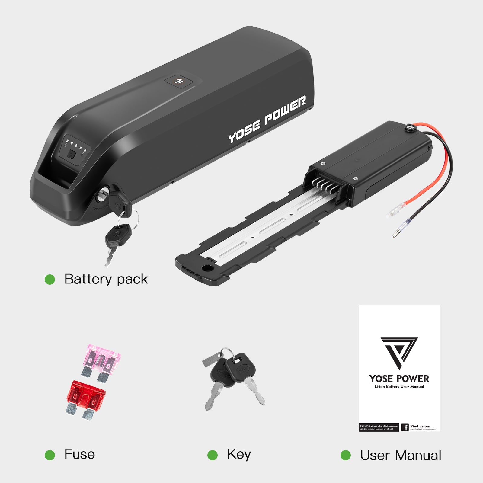 36V 13Ah YOSE POWER E-Bike Battery Down Tube,5 Pins Plug,fit for Heybik,Jasion EB5