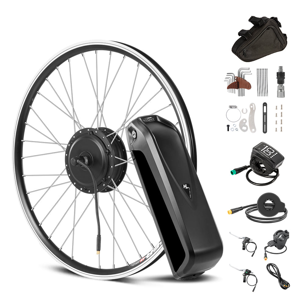 E-Bike Conversion Kit 48V 500W 26'' Front Motor with 48V13Ah Down Tube Lithium-ion Battery and Charger