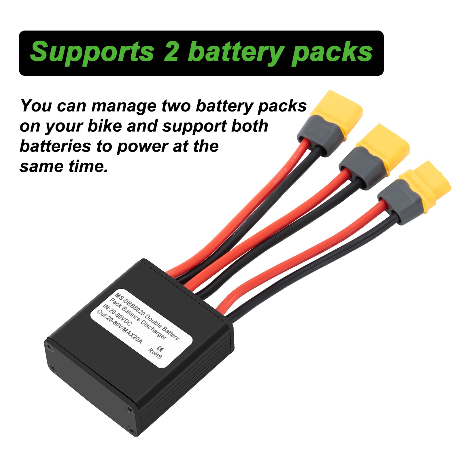 Dual Battery Parallel Module Adapter 20V‑80V20A Dual Accu Connector Adapter Increase Capacity