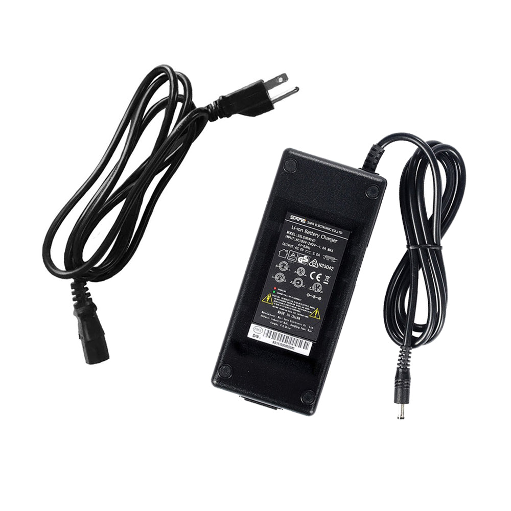 Original SANS Ebike Charger US Standard 42V2Ah with DC2.1 Plug for 36V Ebike Lithium ion Battery Electeric Bike Accessories  1. Technical data  42V2A Charger for 36V Battery SANS Model:SSLC084V42 Input:AC100V-240V---1.8A Max Output:42V----2.0A Efficiency:Min.80% Led light indication:red-charging,green-full Weight:Appro.0.6kg Dimension(cm):16.9*7.8*4.4
