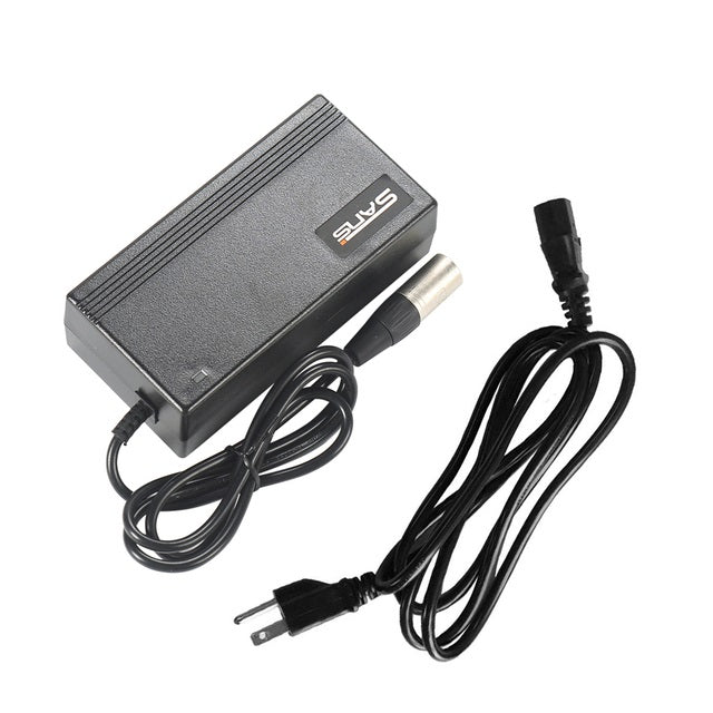 US Standard Original SANS Brand Electric Bike Charger 3-PINS 54.6V2A for 48V Li-ion Battery Electirc Bike Accessories 1. Technical data 42V2A Charger for 36V Battery SANS Model:SSLCO84V42 Input:AC100V-240V----1.8A Max Output:42.0V----2.0A Efficiency:Min.80% Led light indication:red-charging,green-full Weight:Appro.0.6kg Dimension(cm):16.9*7.8*4.4