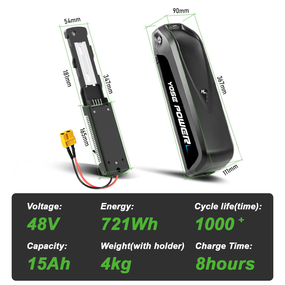E-Bike Battery 48V 15Ah Down Tube Pedelec Lithium Battery for 250W-750W Motor with USB Port