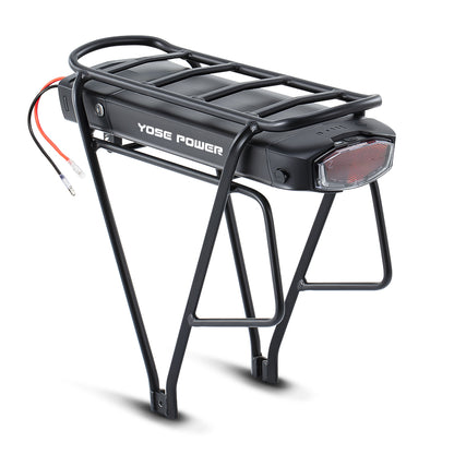 E-Bike Battery 36V 13Ah/17.4Ah Li-ion Battery Taillight with Rear Carrier for 26"-28" Bike with V-Brake and Disc Brake
