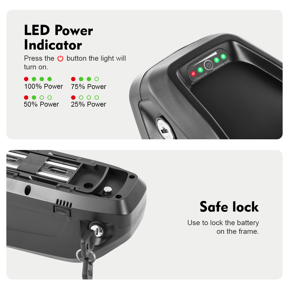 E-Bike Battery 48V 15Ah Down Tube Pedelec Lithium Battery for 250W-750W Motor with USB Port