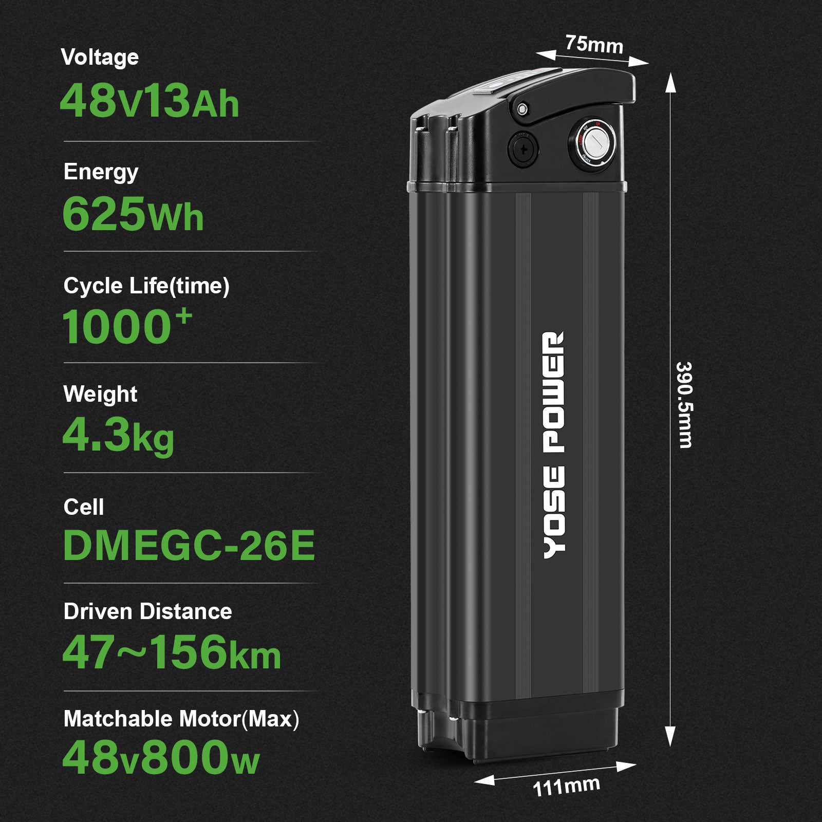E-Bike Battery 48V 13Ah Heybike Lithium lon Battery Fit for Mars