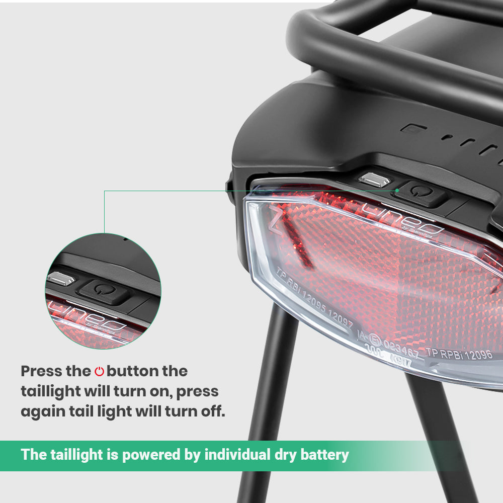 E-Bike Battery 36V 13Ah/17.4Ah Li-ion Battery Taillight with Rear Carrier for 26"-28" Bike with V-Brake and Disc Brake