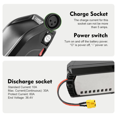 E-Bike Down Tube Battery 48V 13Ah/15Ah 4-pin with USB Port fit for 250W-750W Motor