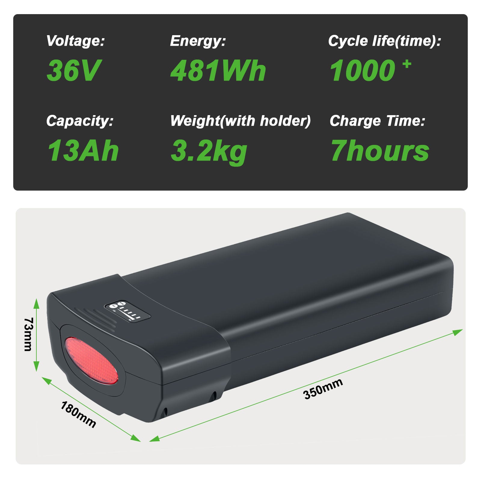 E-Bike Battery 36V 13Ah Rear Rack Lithium-ion Battery,Replacement Pedego E-bike