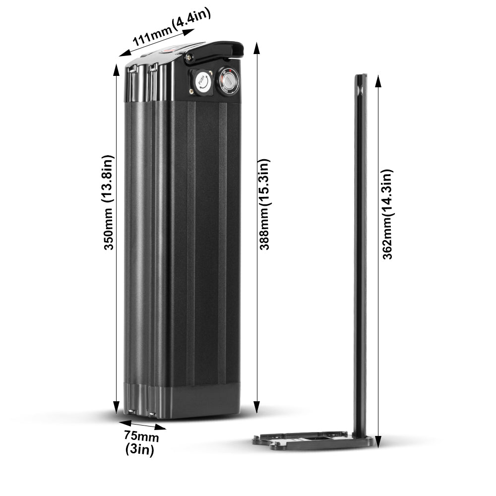 E-Bike Battery 48V 13Ah Silver Fish in Black Seat Tube Lithium Pedelec Battery for 250W-700W Folding Bike