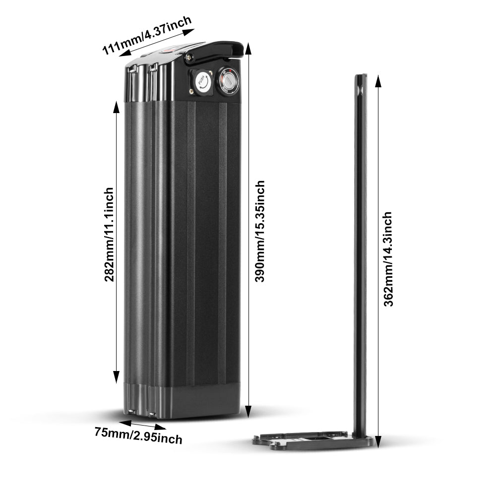 E-Bike Battery 36V 15Ah/17.4Ah Silver Fish in Black Seat Tube Lithium Pedelec Battery for 250W-900W Folding Bike