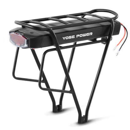 E-Bike Battery 36V 13Ah/17.4Ah Li-ion Battery Taillight with Rear Carrier for 26"-28" Bike with V-Brake and Disc Brake
