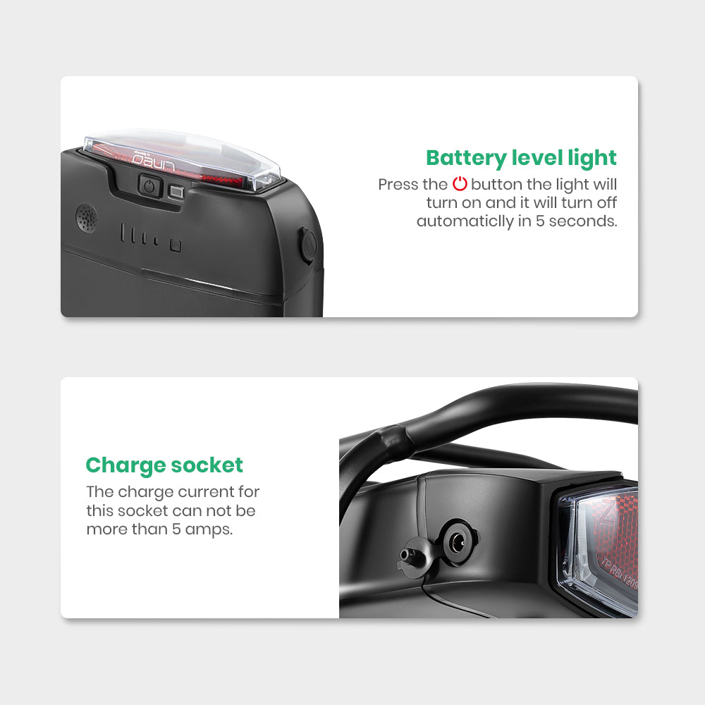E-Bike Battery 36V 13Ah/17.4Ah Li-ion Battery Taillight with Rear Carrier for 26"-28" Bike with V-Brake and Disc Brake