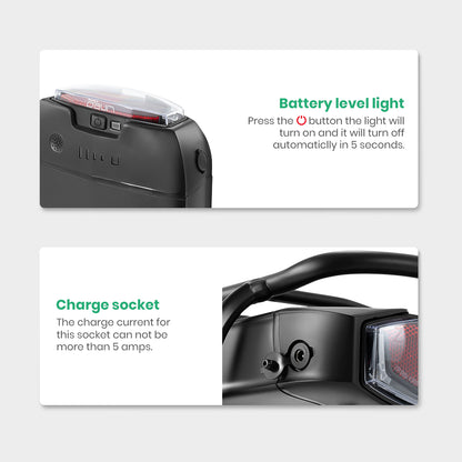 E-Bike Battery 36V 13Ah/17.4Ah Li-ion Battery Taillight with Rear Carrier for 26"-28" Bike with V-Brake and Disc Brake