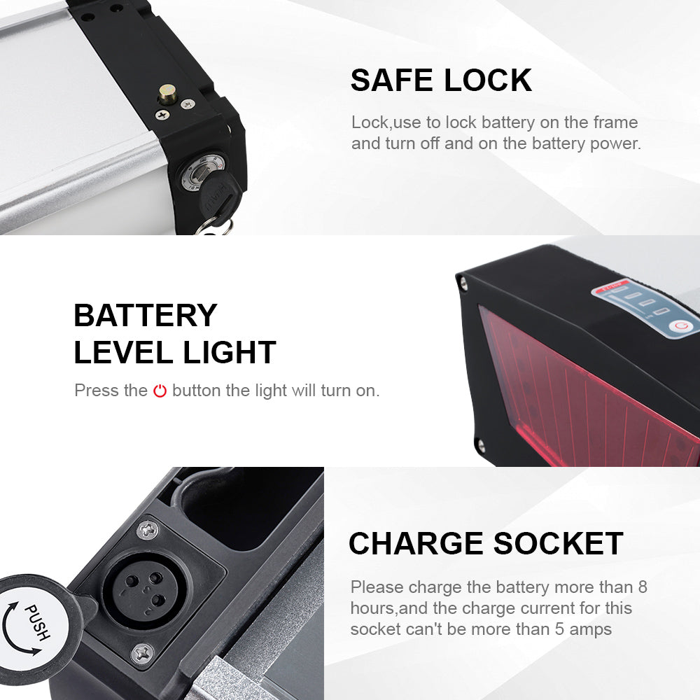 E-Bike Battery 48V 20.8Ah Rear Rack Lithium-ion Pedelec Battery with Carrier, for 250W-1500W Electric Bike Motor, fit 26"-28" Electric Bicycle