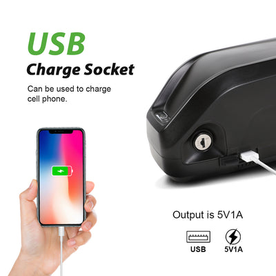 E-Bike Down Tube Battery 48V 13Ah/15Ah 4-pin with USB Port fit for 250W-750W Motor