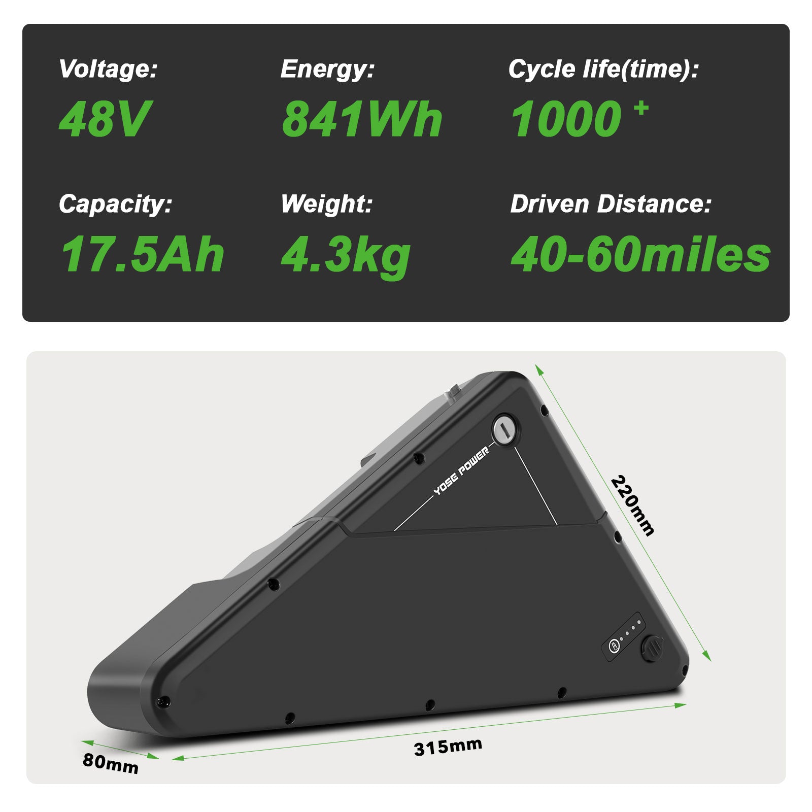 YOSE POWER E-Bike Battery 48V 17.4Ah LG Cell fit for SONDORS X XS MXS,Steps,Smart Step,Costco