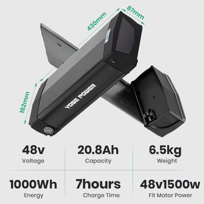 YOSE POWER E-Bike Rear Rack Battery 48V 20.8Ah fit for 250W-1500W Motor
