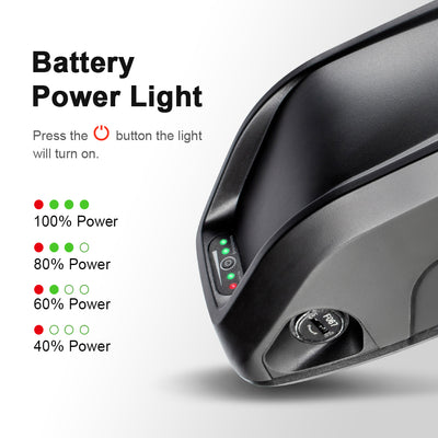 36V 13Ah Down Tube HaiLong 18650 Pedelec Lithium-ion Black Electric  Bicycle Battery, 4Pins Plug and XT60 Adapter ,with Charger,Key,Discharger Connector  1.Technical Data  Voltage: 36V Capacity:  13Ah Discharging plug: 4 Pins Energy:  481Wh Weight(with holder): ca.  3.2kg Cell: High Power 18650 Cycle Life(time): 1000+ Standard Current: 10A Max Current: 20A Protect Current: 50A End Voltage:  28V Charge Voltage: 42V Charge Current: 2A