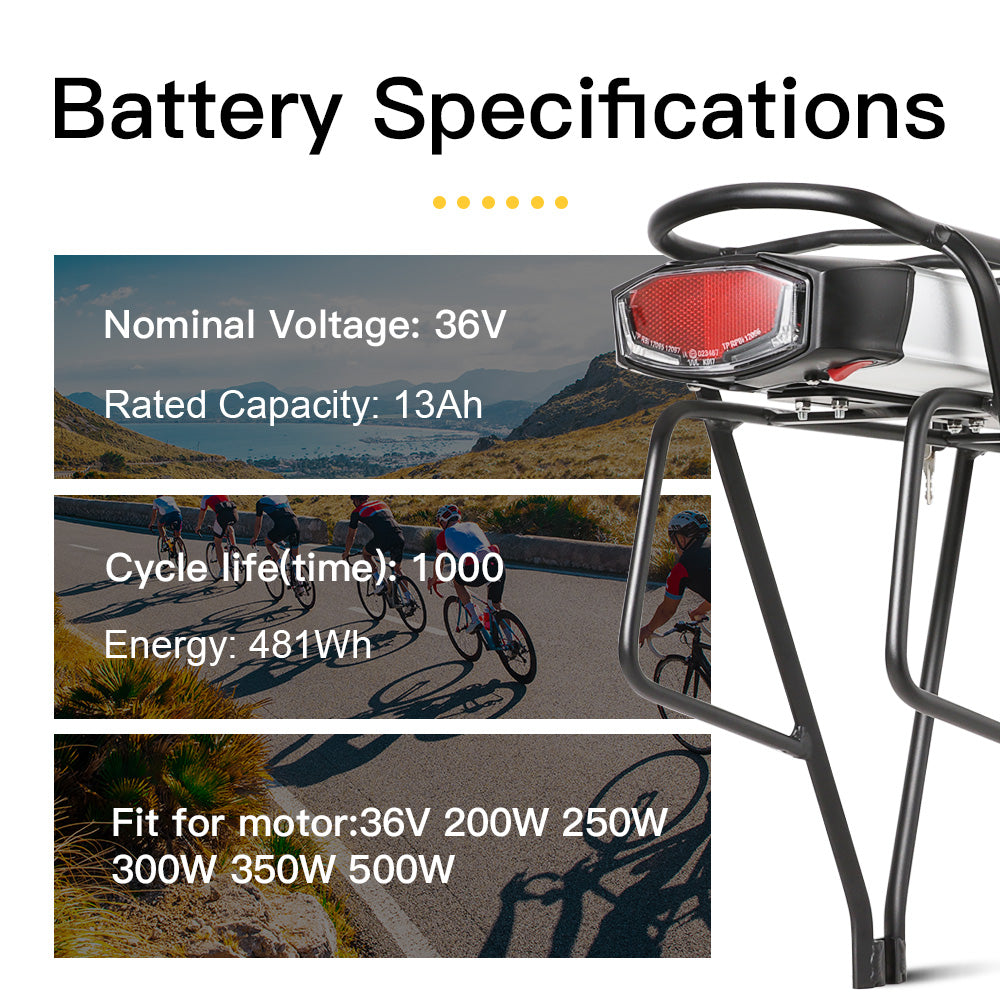 36v Electric Bicycle Battery 250w, Rear Rack Ebike Battery 36v