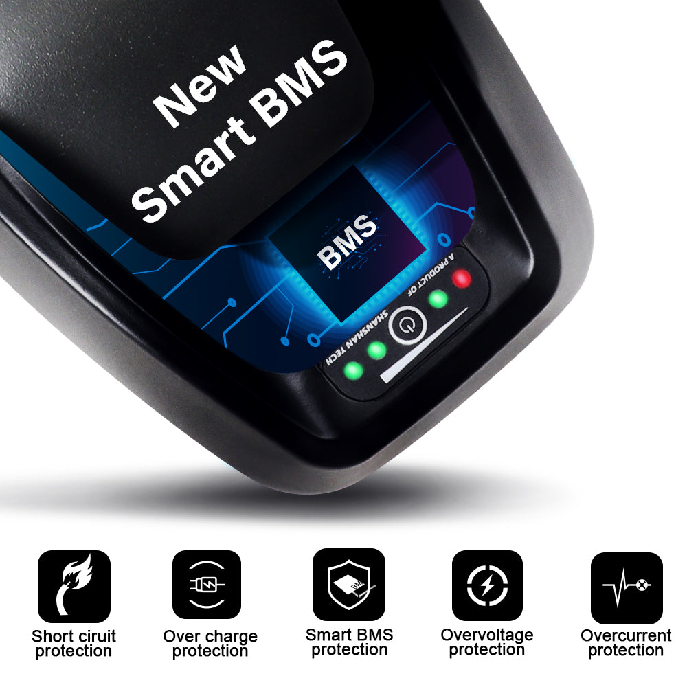 36V 13Ah Down Tube HaiLong 18650 Pedelec Lithium-ion Black Electric  Bicycle Battery, 4Pins Plug and XT60 Adapter ,with Charger,Key,Discharger Connector  1.Technical Data  Voltage: 36V Capacity:  13Ah Discharging plug: 4 Pins Energy:  481Wh Weight(with holder): ca.  3.2kg Cell: High Power 18650 Cycle Life(time): 1000+ Standard Current: 10A Max Current: 20A Protect Current: 50A End Voltage:  28V Charge Voltage: 42V Charge Current: 2A