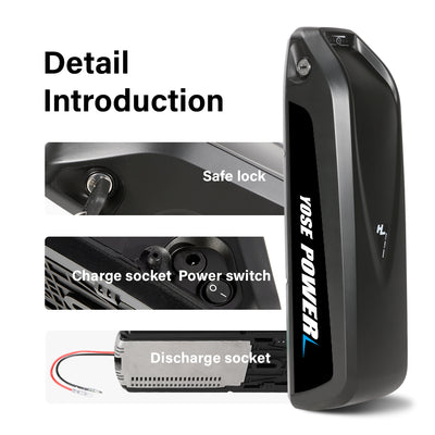 36V 13Ah Down Tube HaiLong 18650 Pedelec Lithium-ion Black Electric  Bicycle Battery, 4Pins Plug and XT60 Adapter ,with Charger,Key,Discharger Connector  1.Technical Data  Voltage: 36V Capacity:  13Ah Discharging plug: 4 Pins Energy:  481Wh Weight(with holder): ca.  3.2kg Cell: High Power 18650 Cycle Life(time): 1000+ Standard Current: 10A Max Current: 20A Protect Current: 50A End Voltage:  28V Charge Voltage: 42V Charge Current: 2A