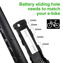 48V 13Ah Down Tube 18650 Lithium-ion Black Pedelec Battery with USB ,Charger,Key,Discharge Connector  1.Technical Data   Voltage: 48V Capaticy: 13Ah Energy: 624Wh Weight(with holder): ca. 4.2kg Cell: High Power 18650 Cycle Life(time): 1000+ Standard Current: 10A Max Current: 30A Protect Current: 50A End Voltage: 36.4V Charge Voltage: 54.6V Charge Current: 2A