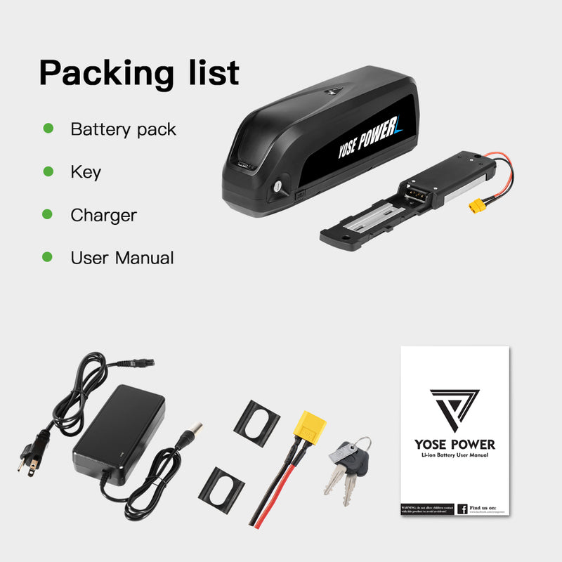 E-Bike Battery 52V 15Ah Li-ion Pedelec HaiLong G80 with 5 Pins Plug E-Bike Down Tube Battery for 52V 250W-1000W Motor Kit, with Chager,key,Discharger connector 1.Technical Data Voltage: 52V Capacity: 15Ah Energy: 780Wh Discharging plug: 5 Gold-plated round plug Weight(with holder): ca. 4.2kg Cell: Lishen-LR2170SD Cycle Life(times): 1000+ Max Current: 30A Protect Current: 60A End Voltage: 39.2V Charge Voltage: 58.8V Charge Current: 2A