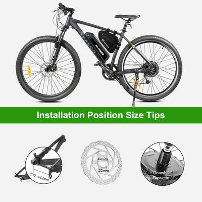 YOSE POWER Ebike Conversion Kit 48V 500W 26'' Rear Hub Motor Wheel and 48V13Ah Down Tube Li-ion Battery Conversion Kit DIY E-bike with Charger,LCD Rear motor with 26" wheel for cassette    48V500W Rear Motor, Installation Width=138mm, Diameter=166mm.         Gearshift: Fit for Cassette Freewheel(8S/9S/10S)  12G black spokes with double wall 26" rim Max Speed: 40km/h  M        Brake:Disc/V  Motor Cable:70cm W/O connector,Julet brand 48V 13Ah Battery x 1: