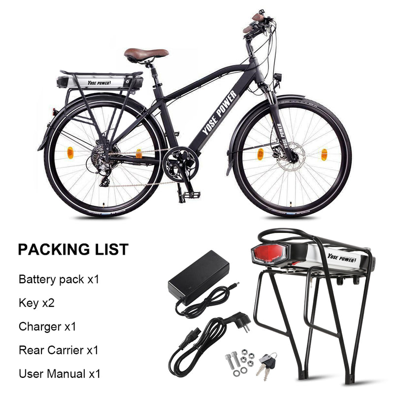 48V 10.4Ah Lithium Battery with Rear Carrier Fit for 48V500W Motor Fit for 26"-28" Bike with V-Brakes  1.Technical Data  Voltage: 48V  Capacity: 10.4Ah  Energy: 500Wh  Weight(with holder): ca. 3.2kg  Cell: High Power 18650 Cycle Life(time): 1000+ Max Current: 30A Protect Current: A End Voltage: 36.4V  Charge Voltage: 54.6V Charge Current: 2A 