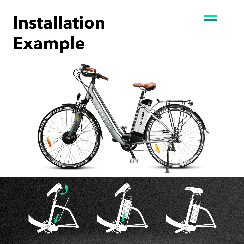 48V 10.4Ah Ebike Phylion XH370-10J Battery 18650 Seat Tube Ebike Battery with USB ,Charger,KEY,Discharge Connector  This battery can be used in the following bicycles (incomplete statistics):  Prophete ( Real ) Lidl (Trio) McKenzie Frisbee RSM Bikes Mobilist Atala Extrafolding Movena Faltrad